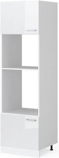 Vicco Armoire de Cuisine R-Line, Blanc Brillant, 60cm avec Étagères Ouvertes et Portes, Idéale pour Ustensiles et Provisions