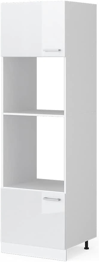 Vicco Armoire de Cuisine R-Line, Blanc Brillant, 60cm avec Étagères Ouvertes et Portes, Idéale pour Ustensiles et Provisions