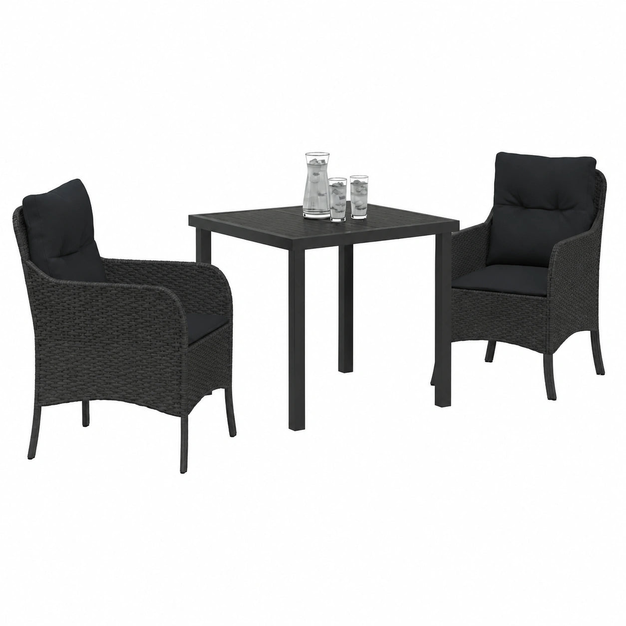 Ensemble de Repas d'Extérieur en Polyrotin Noir 3 Pièces