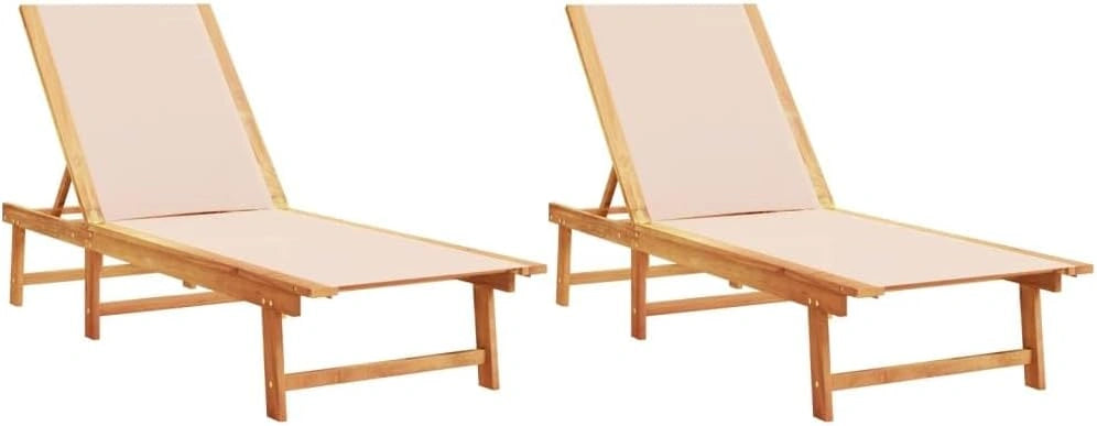 Lot de 2 transats en bois d'acacia et textilène couleur crème