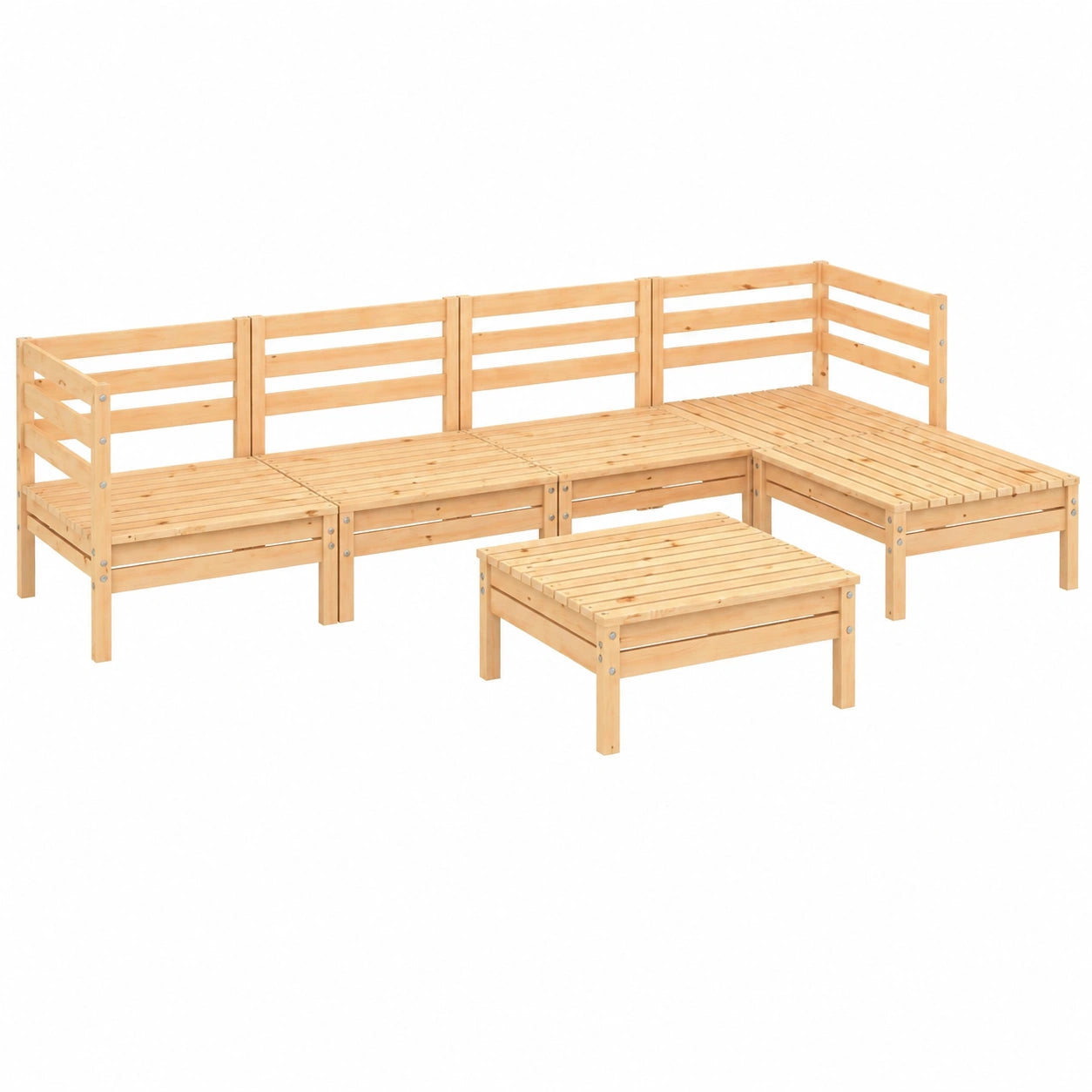 Ensemble de Salon de Jardin en Bois de Pin 6 Pièces