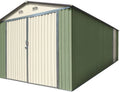 Abri de Jardin en Acier Galvanisé 18m², Portes Doubles, Vert Clair et Crème, Kit d'Ancrage Inclus
