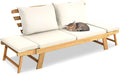 Canapé de Jardin Modulable 2 Places en Bois d'Acacia, Convertible en Lit avec Coussins, Beige