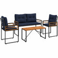 Ensemble de Salon de Jardin 4 pcs en Bleu Marine avec Coussin