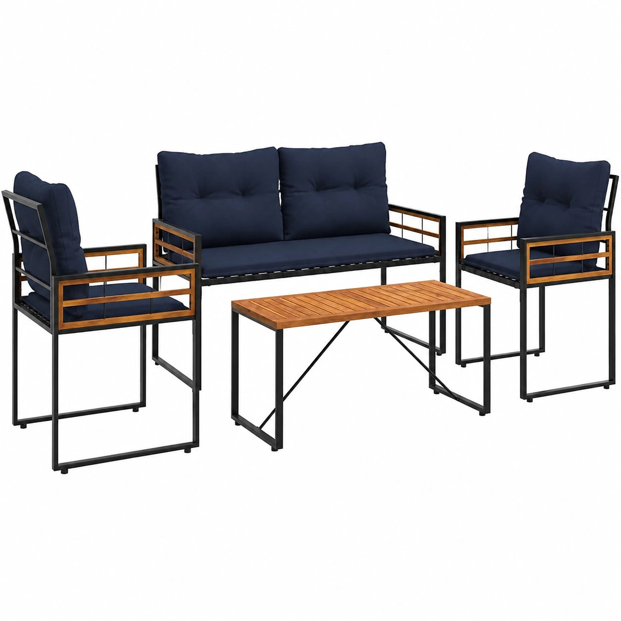 Ensemble de Salon de Jardin 4 pcs en Bleu Marine avec Coussin