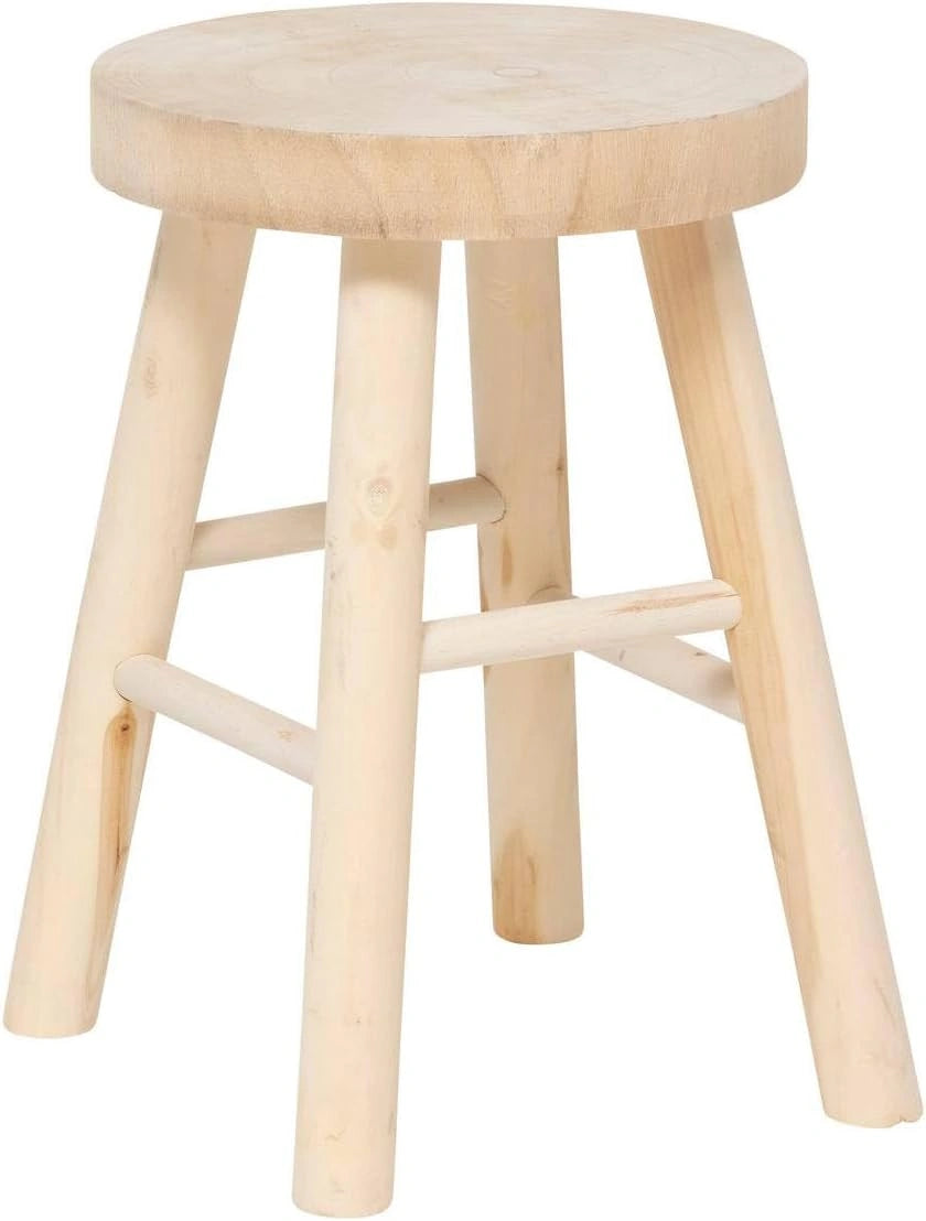 Tabouret d'Appoint en Bois de Paulownia Beige pour Salon et Chambre - Diamètre 28 x Hauteur 41 cm