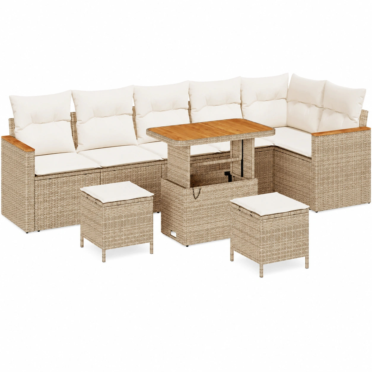 Ensemble de Salon de Jardin en Rotin Beige avec Coussins