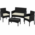 Ensemble de Mobilier d'Extérieur 4 Pièces en Rotin avec Coussins