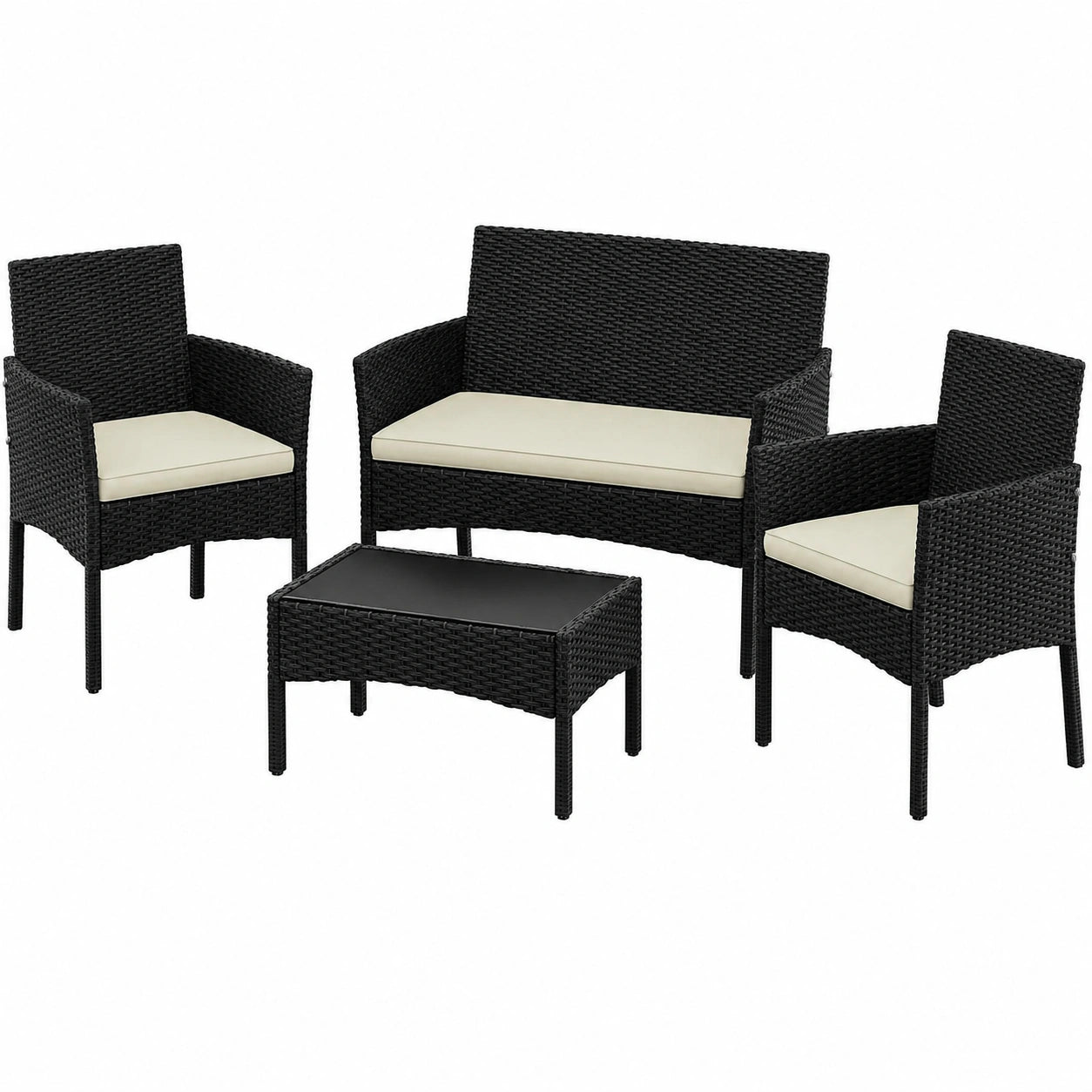 Ensemble de Mobilier d'Extérieur 4 Pièces en Rotin avec Coussins
