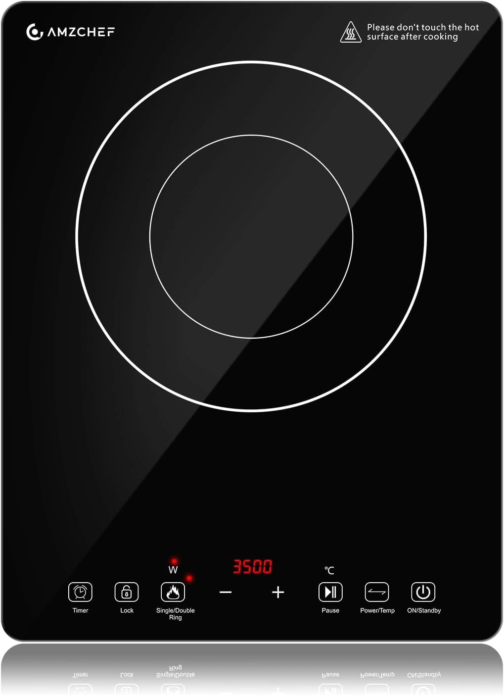 Plaque Induction Portable AMZCHEF 3500W, Anneau Double, 9 Niveaux, Sécurité, Pause, Minuteur