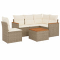 Ensemble de Jardin Extérieur avec Coussins - 6 Pièces, Canapés de Terrasse en Résine Tressée, Beige