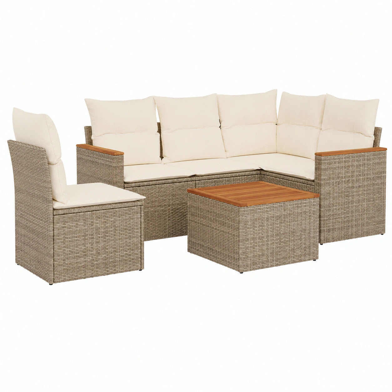 Ensemble de Jardin Extérieur avec Coussins - 6 Pièces, Canapés de Terrasse en Résine Tressée, Beige