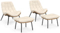 Fauteuils de Jardin en Rotin avec Coussins Beiges et Repose-Pieds - Lot de 2