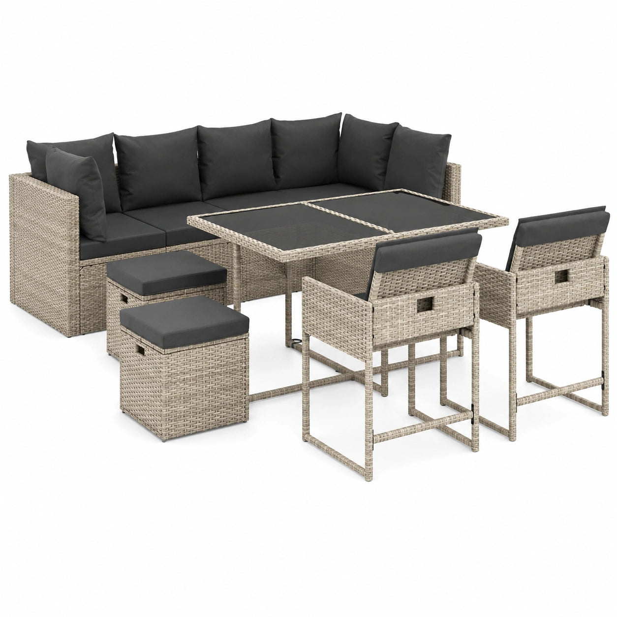 Ensemble Mobilier de Jardin 4 Pièces avec Coussins en Résine Tressée Noire