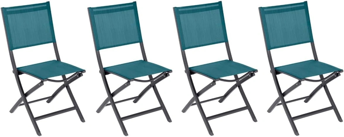 Ensemble de 4 Chaises de Jardin Pliantes Bleu Canard - Aluminium Résistant - 45x57x90 cm