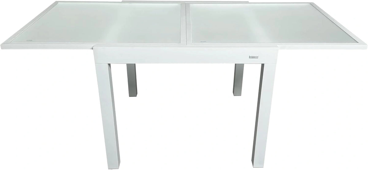 Table de jardin extensible en aluminium et verre trempé - Design carré moderne - 90/150 x 90 x 74 cm - Blanc