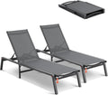 Lot de 2 Chaises Longues Plage et Jardin en Aluminium, Transats Pliables avec 5 Positions Ajustables, Coussinets Inclus, Gris Foncé