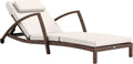 Chaise Longue de Jardin Réglable en Résine Tressée avec Coussin et Accoudoirs, Marron Beige