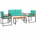 Ensemble de meubles d'extérieur 4 pièces avec coussin turquoise, mobilier de jardin moderne