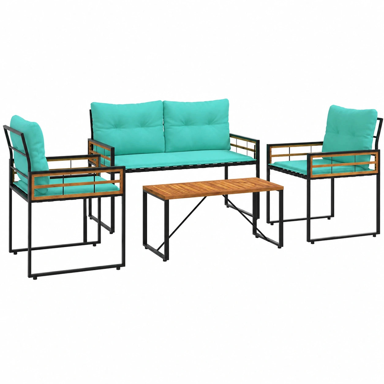 Ensemble de meubles d'extérieur 4 pièces avec coussin turquoise, mobilier de jardin moderne
