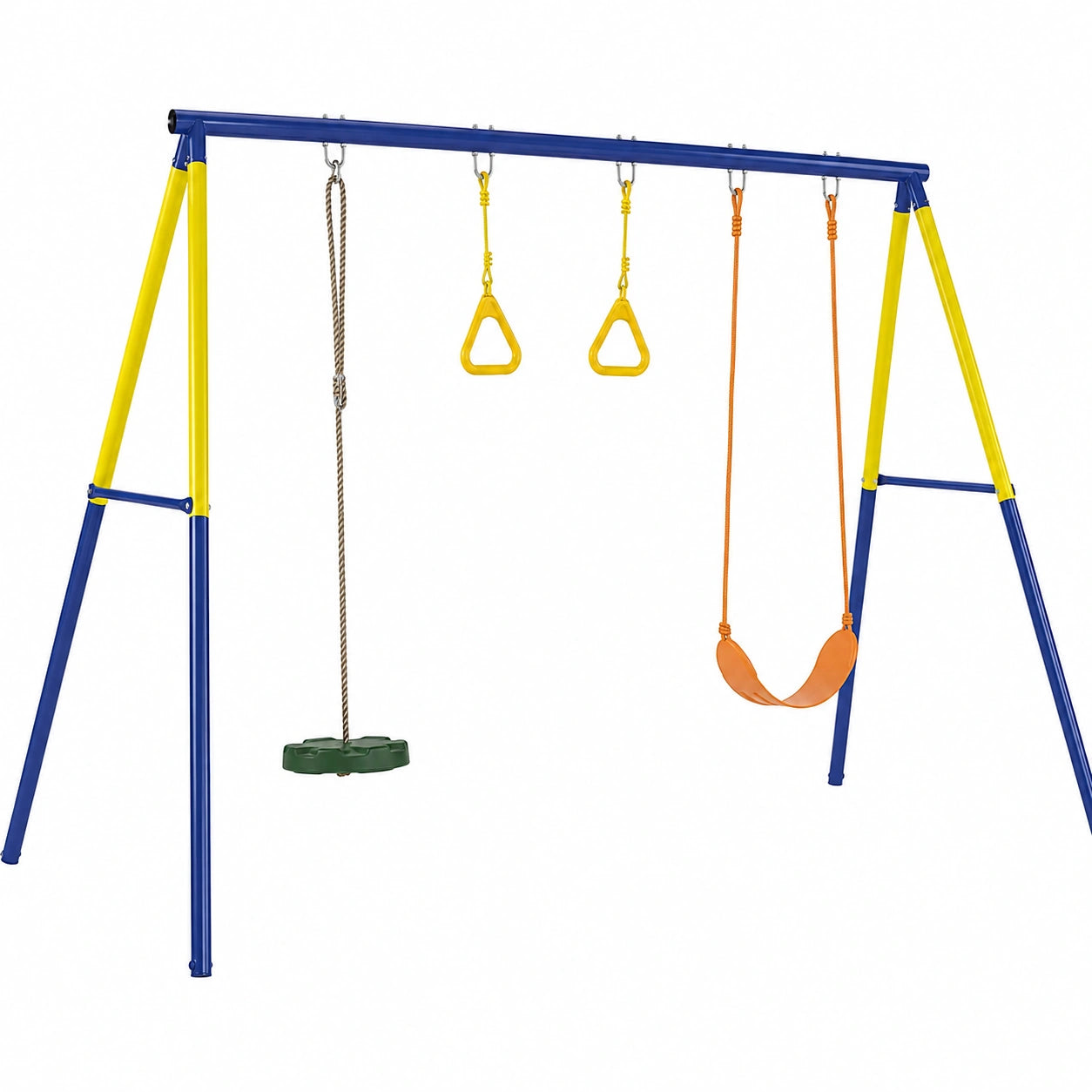 Portique d'aventure pour enfants: balançoire, anneaux et disque