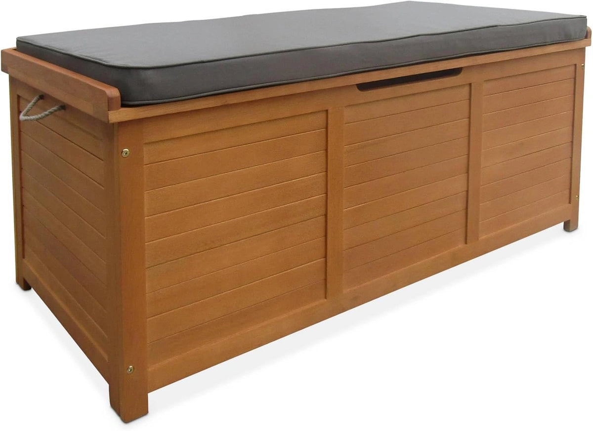 Coffre de Rangement Extérieur en Bois 125x60cm avec Vérin et Poignées - Couleur Gris