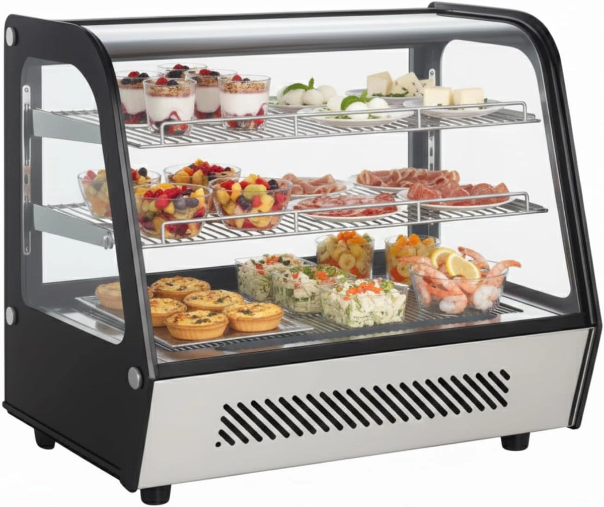 Vitrine Réfrigérée de Comptoir 120L, Froid Ventilé, 0 à +12°C, Double Vitrage, Acier Inoxydable, Portes Coulissantes