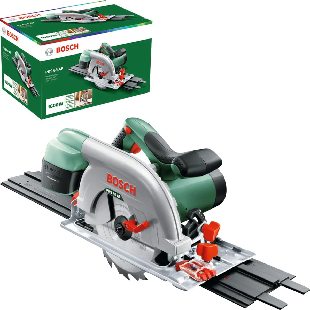 Scie circulaire Bosch PKS 66 AF avec rail de guidage et lame 1600W