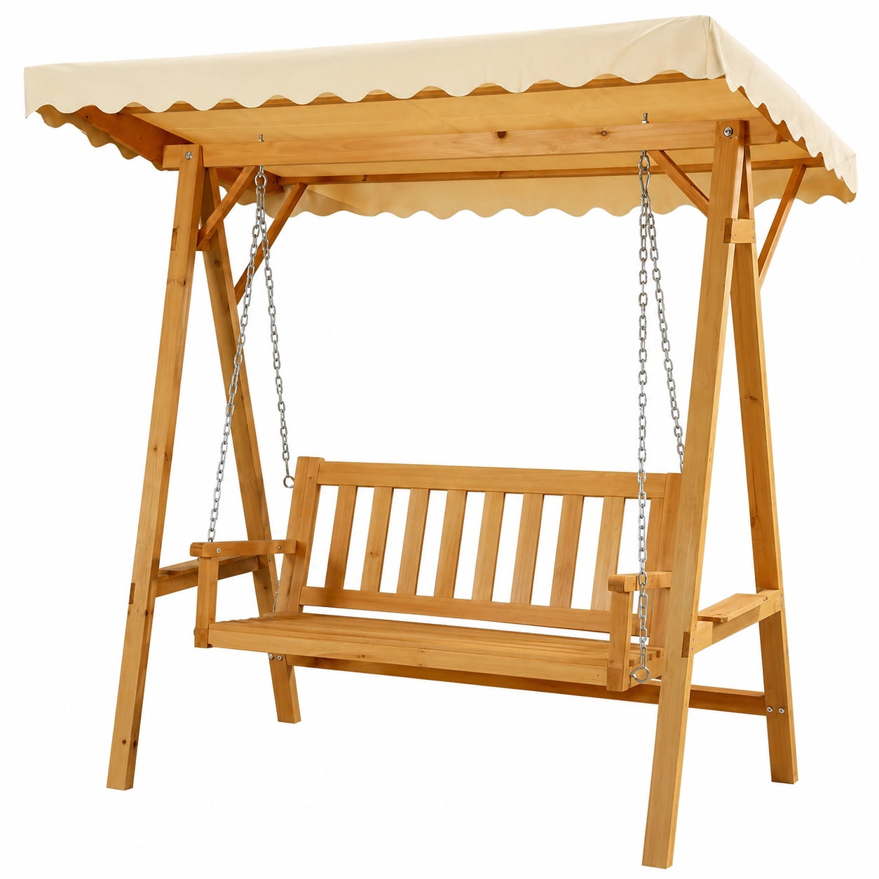 Balancelle de jardin en bois avec toit beige