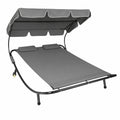 Chaise Longue Inclinable de Jardin pour 2 Personnes avec Pare-Soleil et Coussins