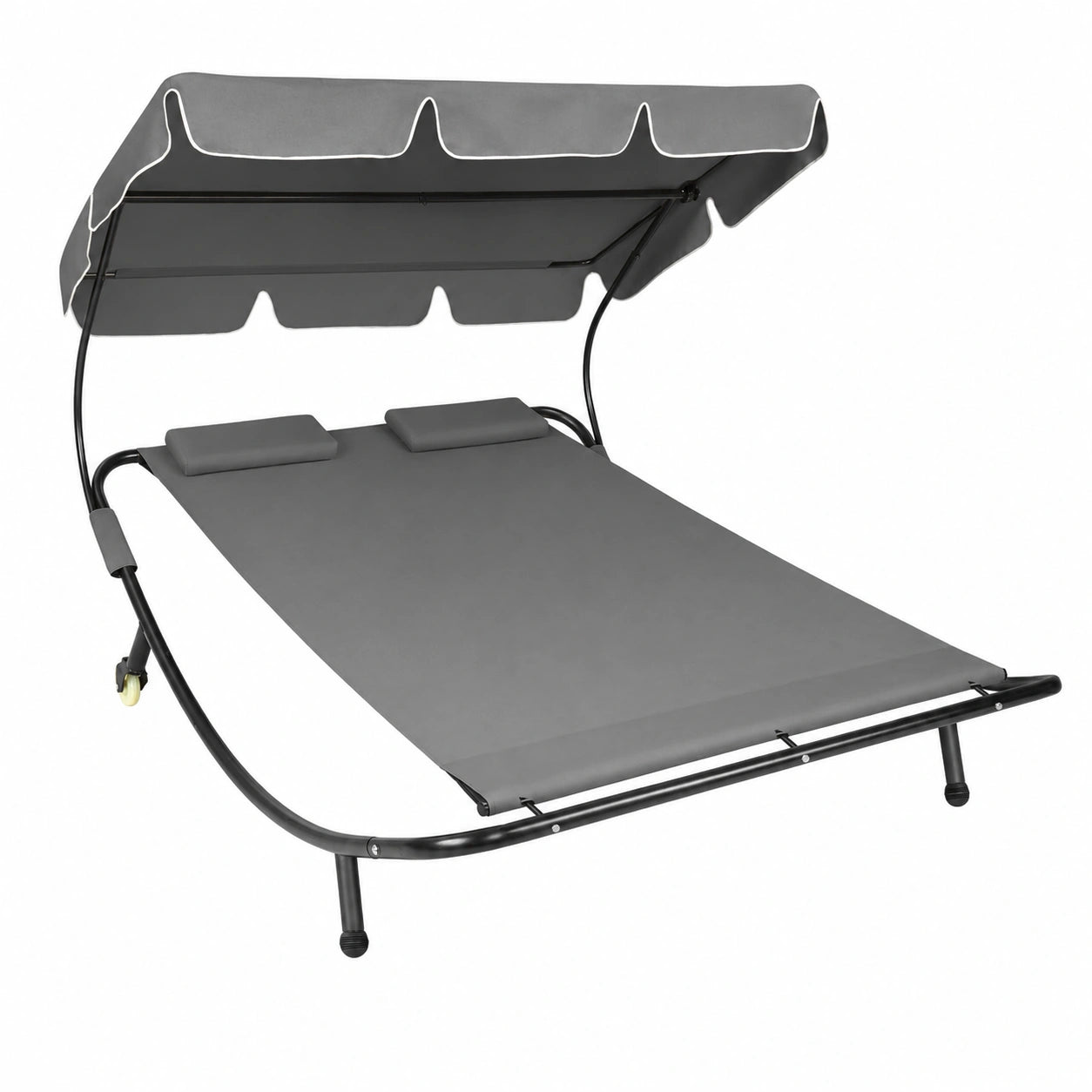 Chaise Longue Inclinable de Jardin pour 2 Personnes avec Pare-Soleil et Coussins