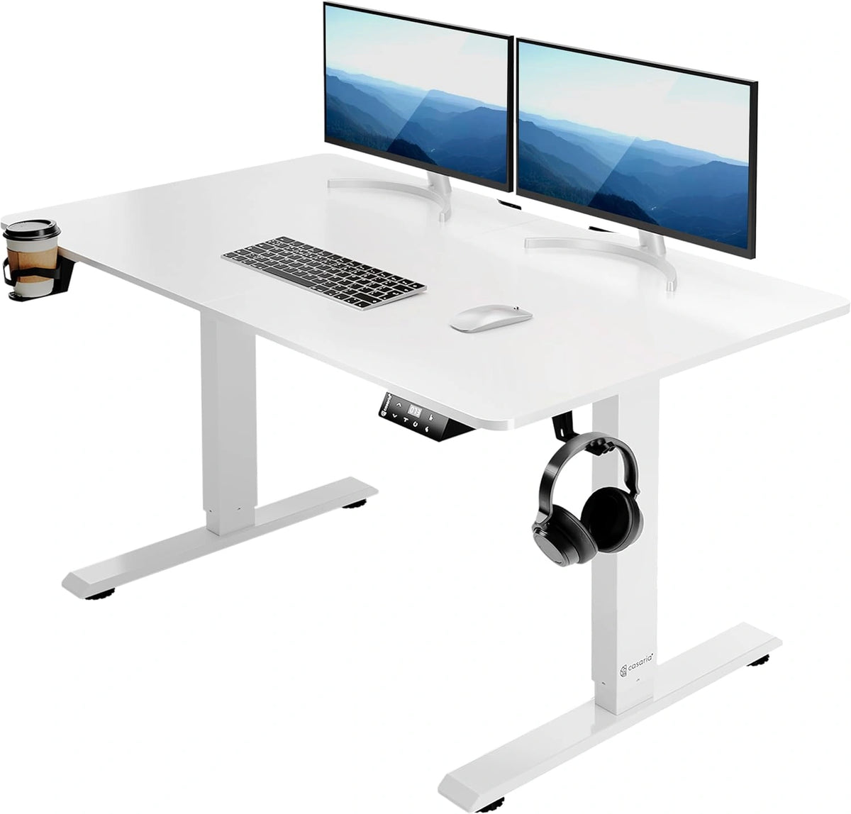 Bureau Électrique Réglable en Hauteur 110cm - Blanc, Écran LCD, Idéal pour Télétravail