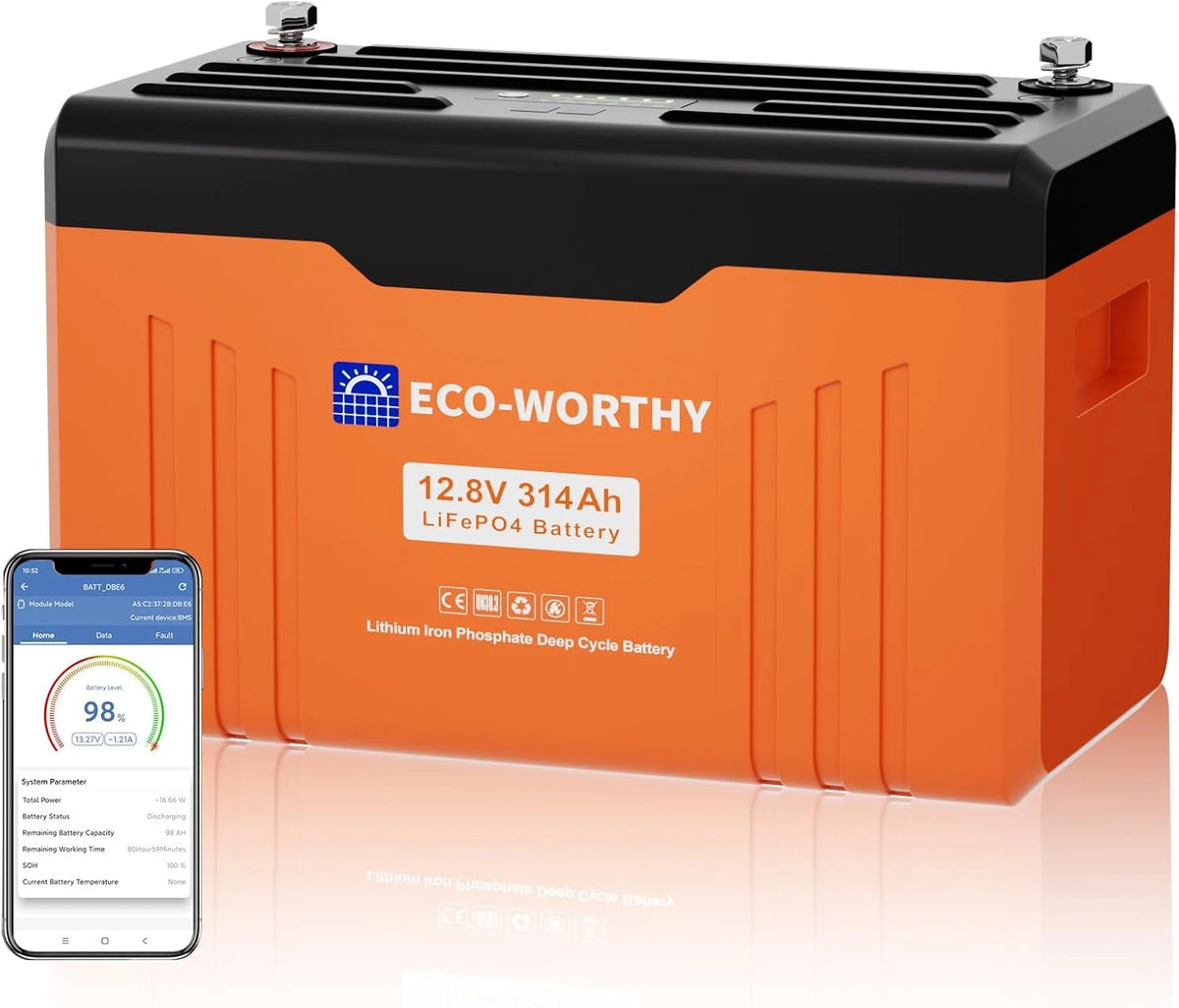 Batterie Lithium 12V 314Ah EnergyTrek Bluetooth avec Écran et Protection BMS 200A