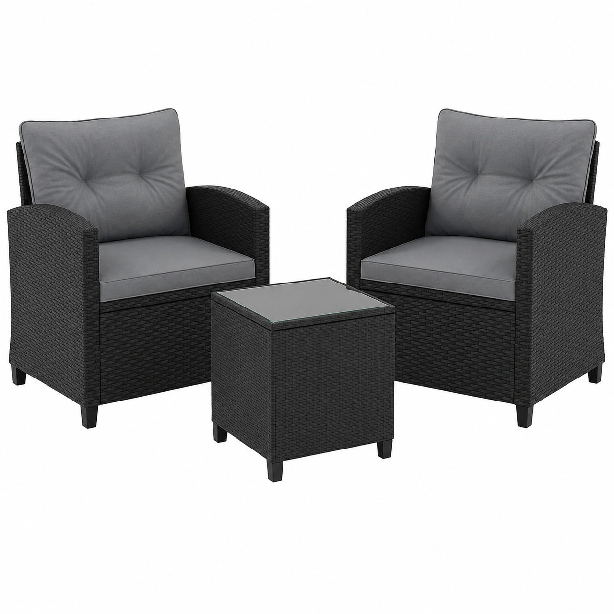 Ensemble de Mobilier de Jardin pour 2 Personnes avec Coussins et Table en Verre
