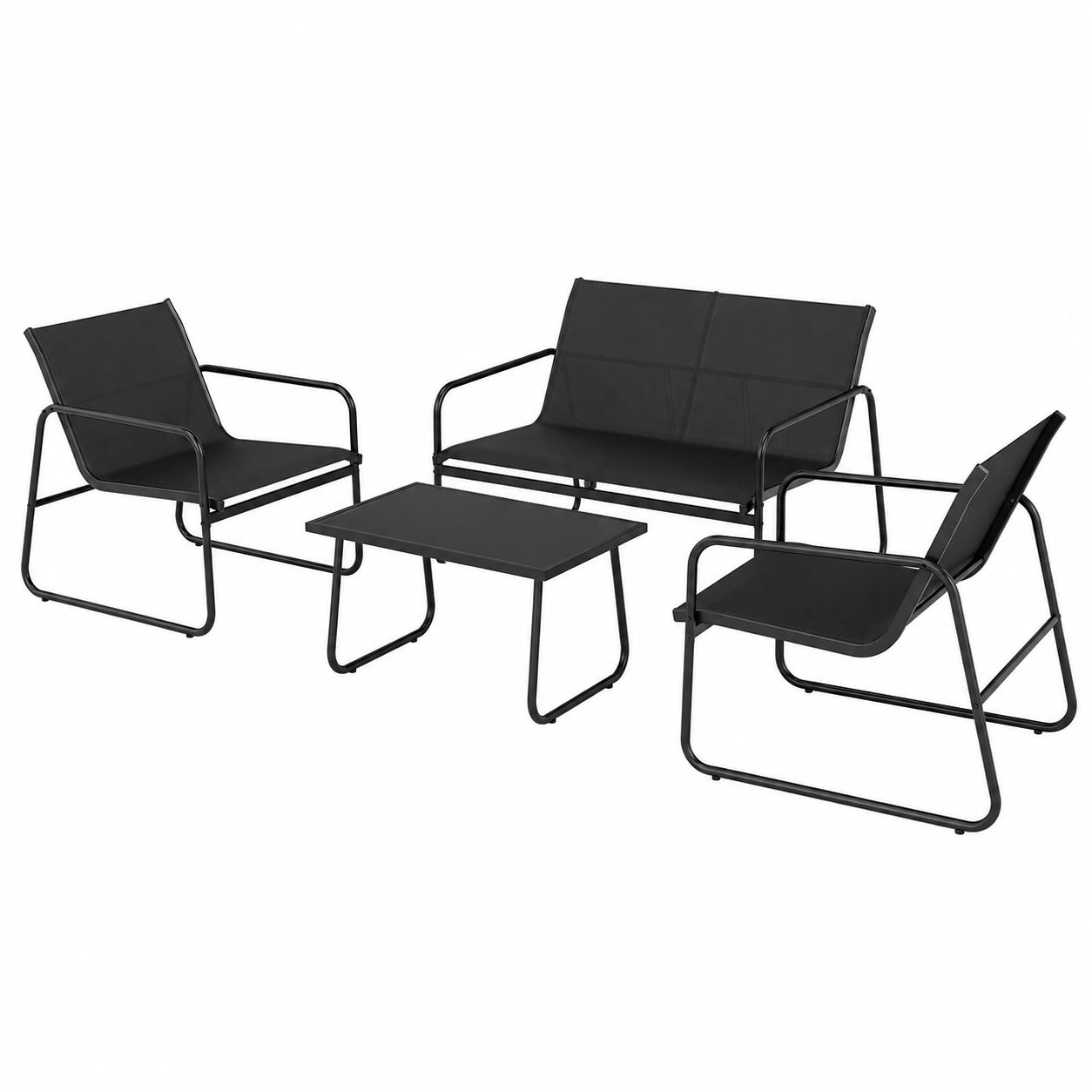 Ensemble de Jardin Extérieur 4 Personnes, Mobilier avec Fauteuils et Table Basse, Métal et Textilène, pour Terrasse ou Balcon
