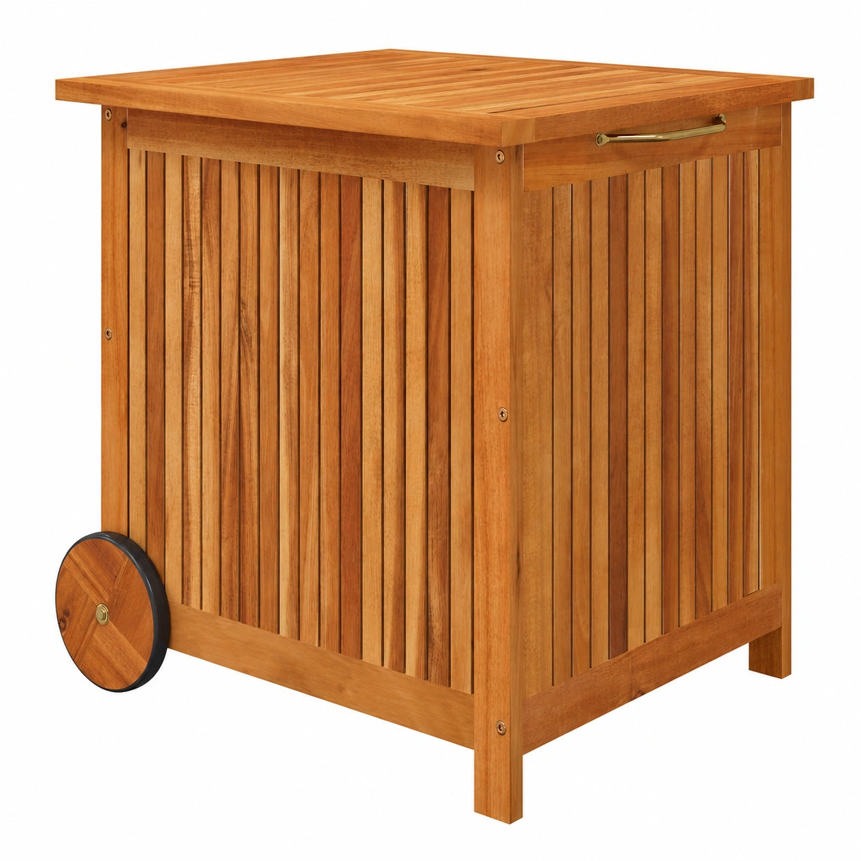 Coffre de Rangement Extérieur en Bois d'Acacia avec Roues