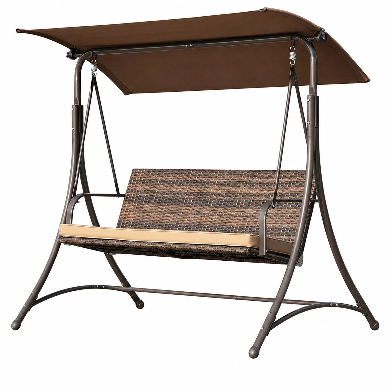 Balancelle de Jardin avec Toit et Chaise en Rotin, 3 Places