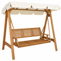 Balancelle en bois d'acacia avec toit blanc pour jardin, 3 places