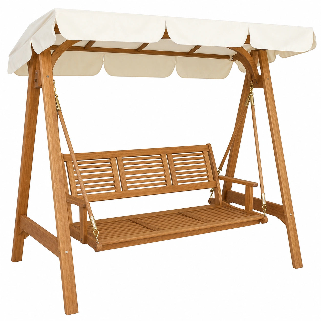 Balancelle en bois d'acacia avec toit blanc pour jardin, 3 places