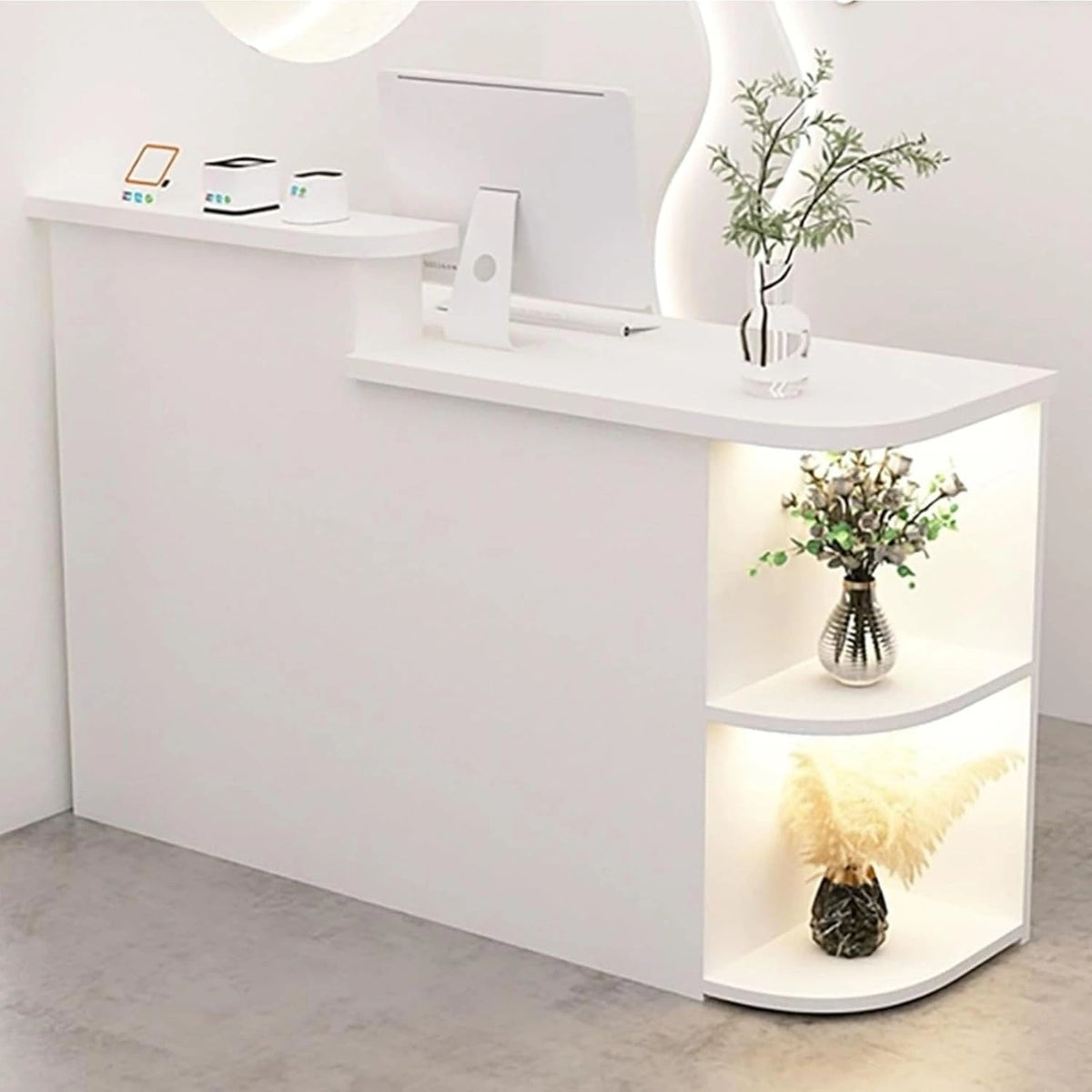 Comptoir d'accueil avec rangement et tiroir verrouillable pour magasins de détail, blanc (100 x 50 x 105 cm)