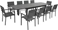 Ensemble de Jardin Extensible 10 Personnes en Aluminium et Textilène - Gris et Anthracite