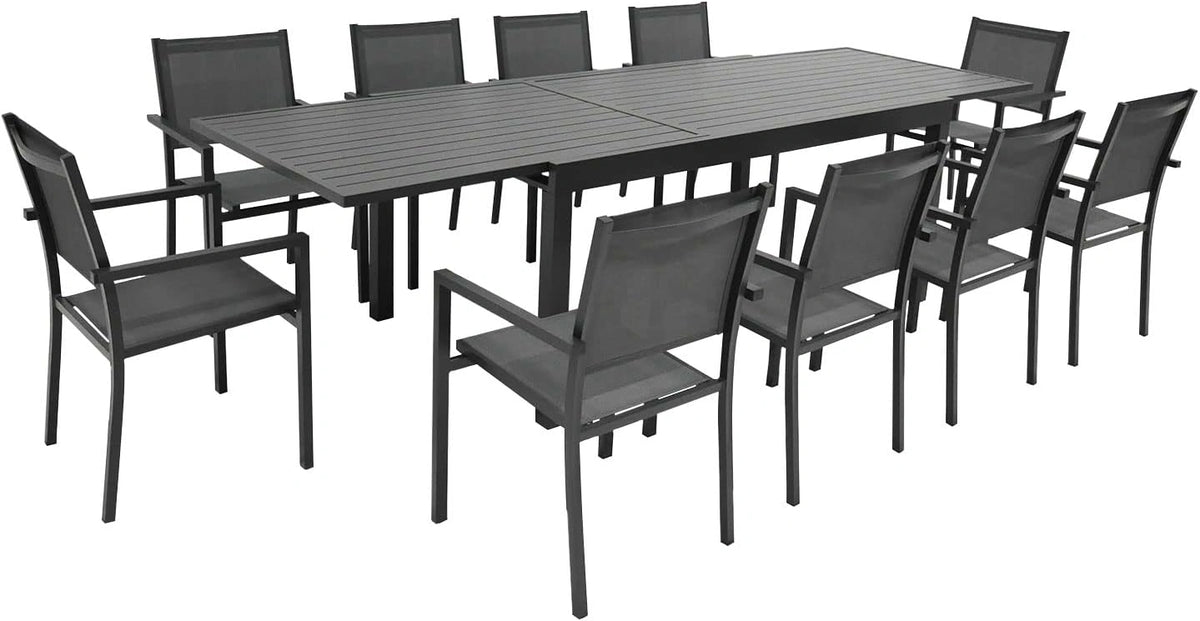 Ensemble de Jardin Extensible 10 Personnes en Aluminium et Textilène - Gris et Anthracite