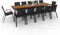 Ensemble de Jardin NOUMEA Extensible avec Plateau Effet Bois et 12 Chaises Empilables, Noir