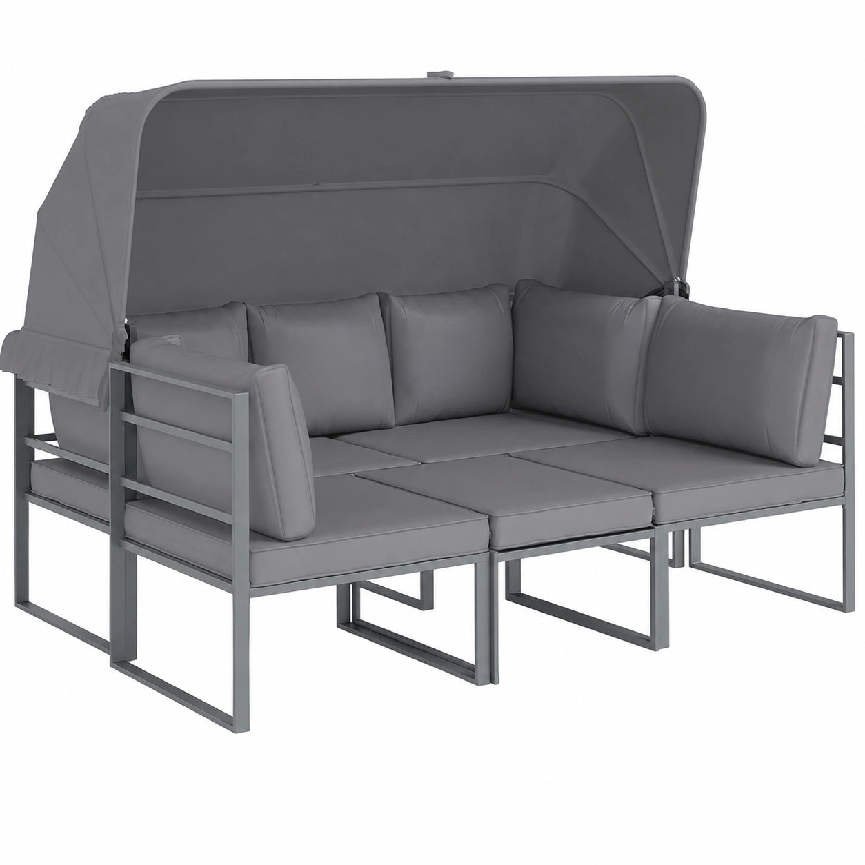 Ensemble mobilier extérieur modulable 4 pièces avec canapé, fauteuils et table en verre