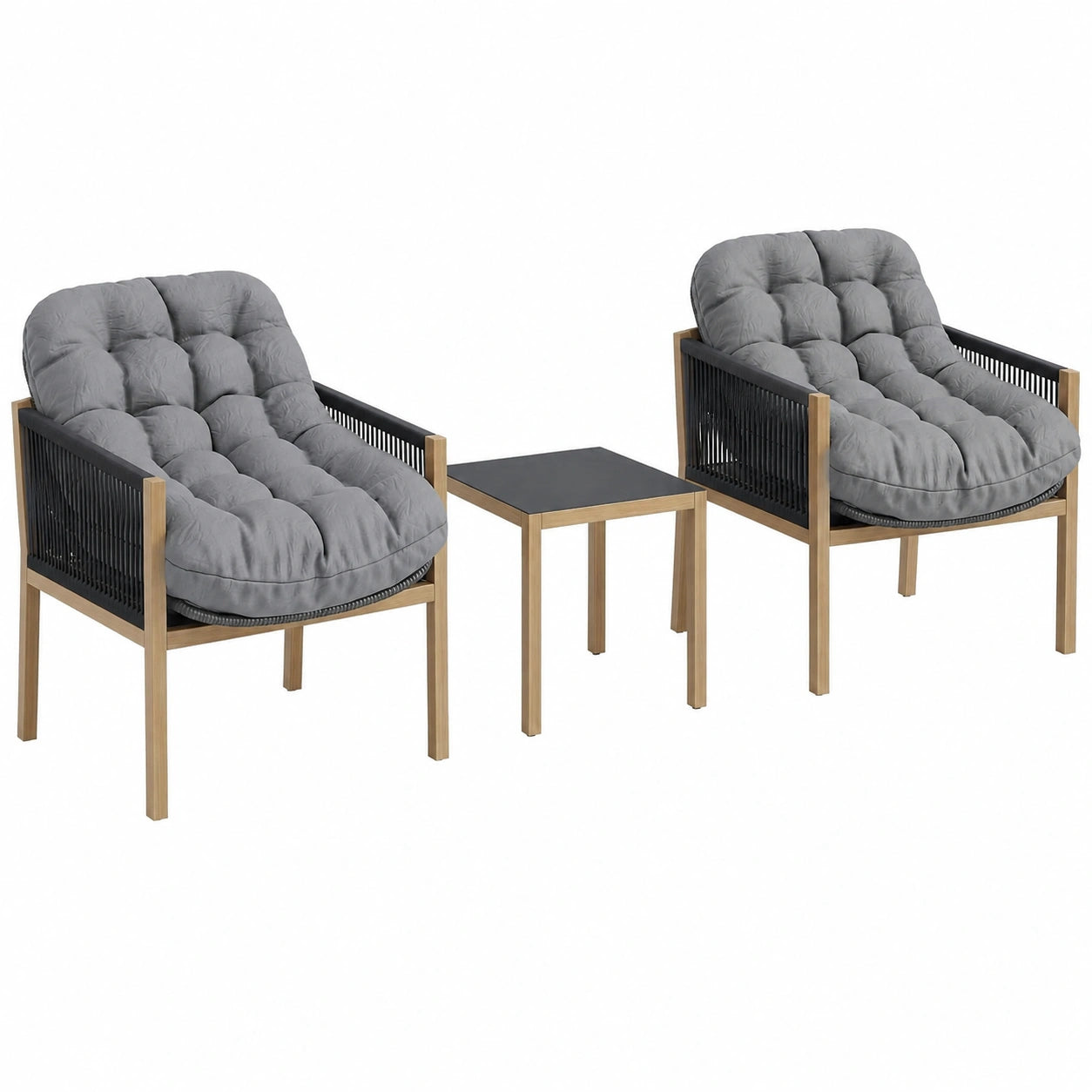 Ensemble de Jardin 3 Pièces avec Coussins pour Balcon