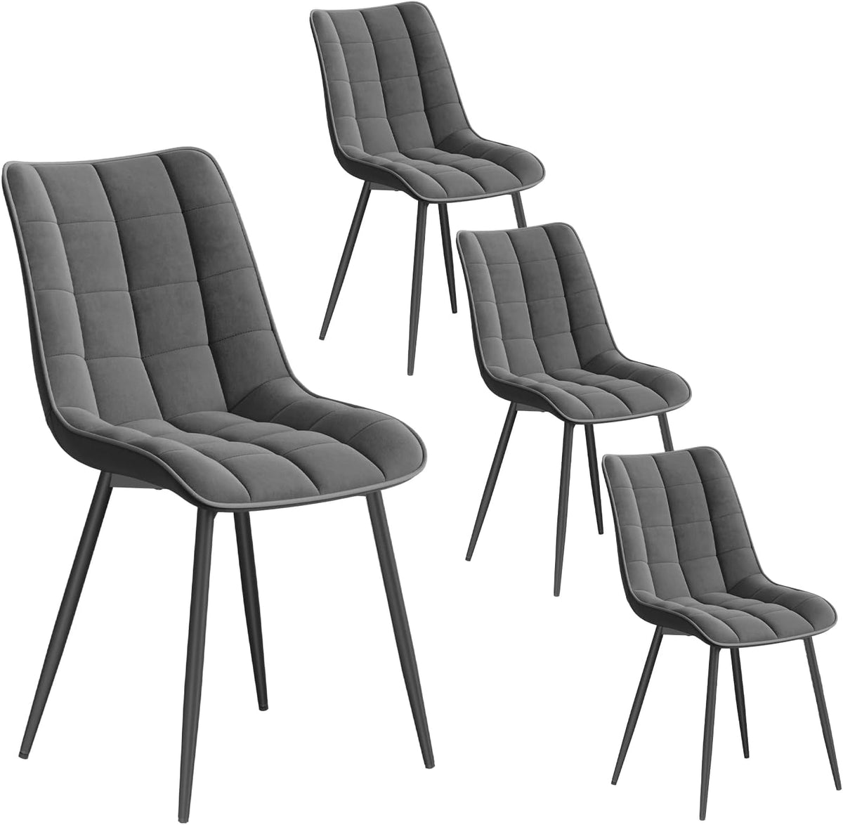 Ensemble de 4 Chaises de Salle à Manger Velours Gris Foncé avec Pieds en Métal