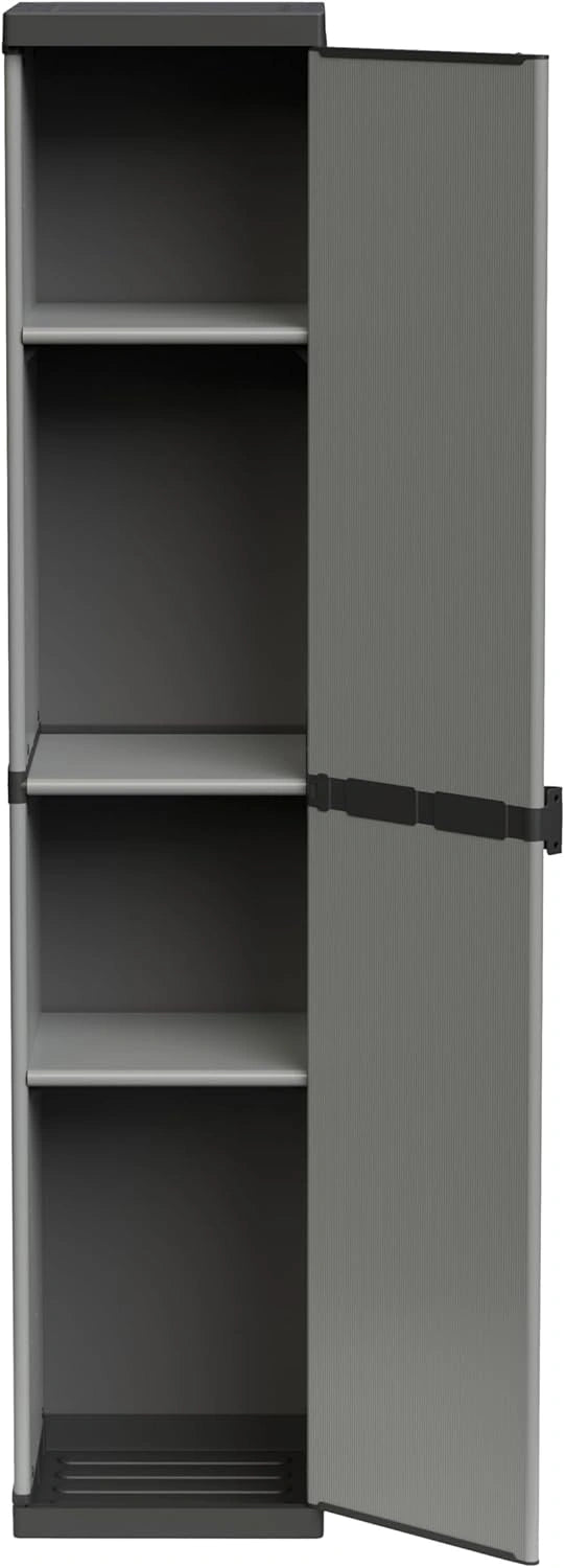 Armoire modulaire en résine PVC et PP avec 1 porte et 3 étagères, facile à monter, pour intérieur et extérieur, 34 x 40 x 165 cm, gris