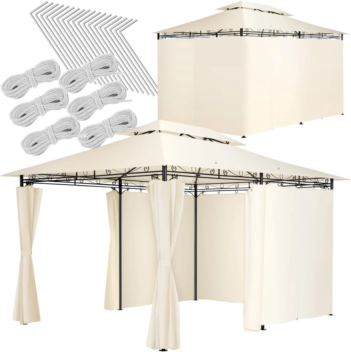 Pavillon de Jardin 4x3m en Acier, Imperméable avec Protection UV 50+, Rideaux Inclus