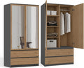 Armoire 2 Portes avec Miroir et Tiroirs, Rangement Multifonction Chêne/Anthracite