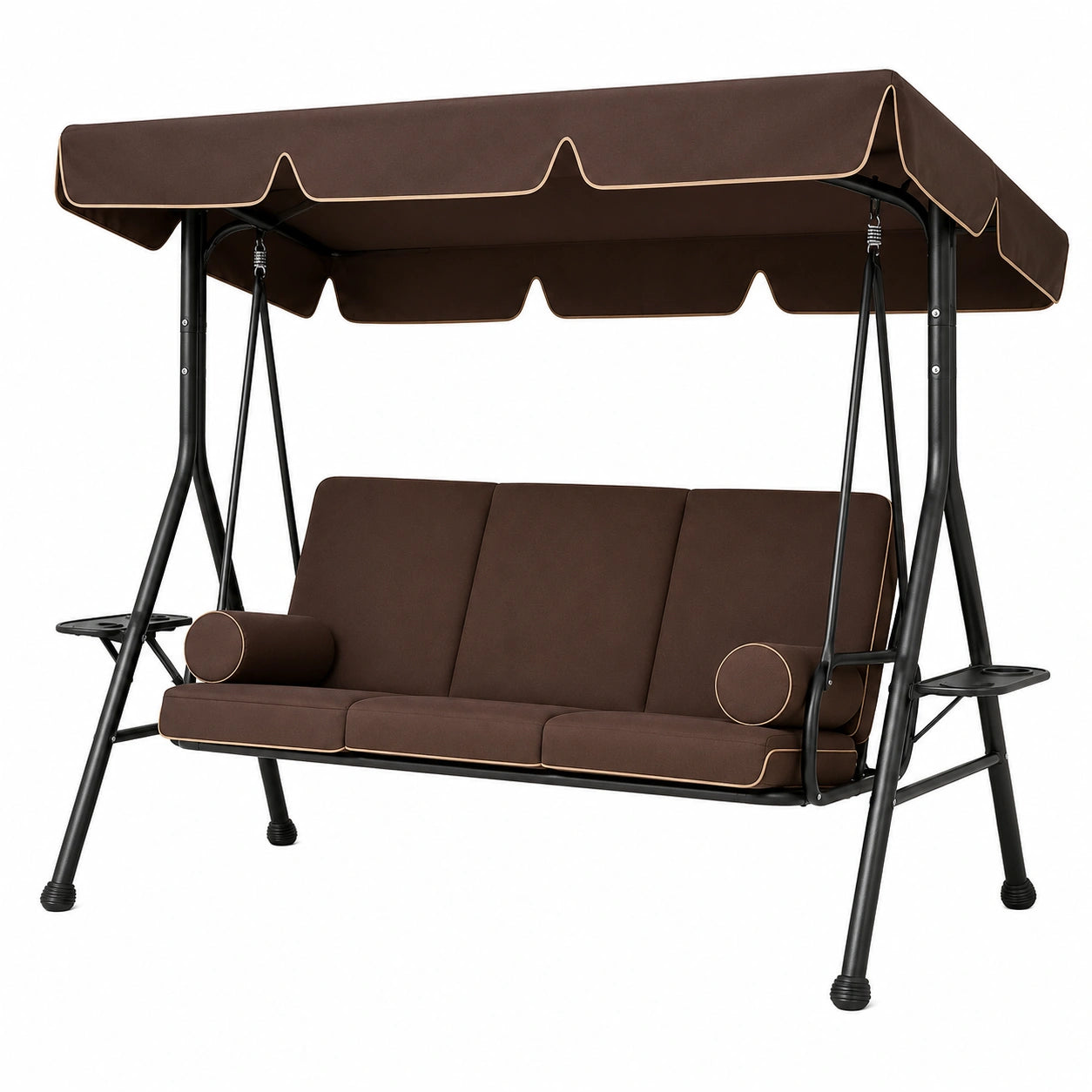 Balancelle de jardin 3 places avec fonction allongée et toit réglable, chaise longue avec pieds antidérapants